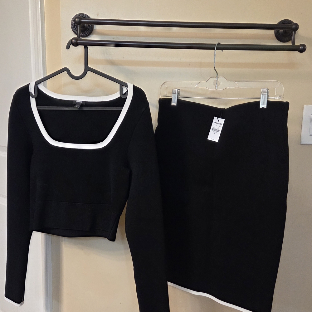 Express Elegant Black and White Women's Skirt Set Size MED - Picture 2 of 4